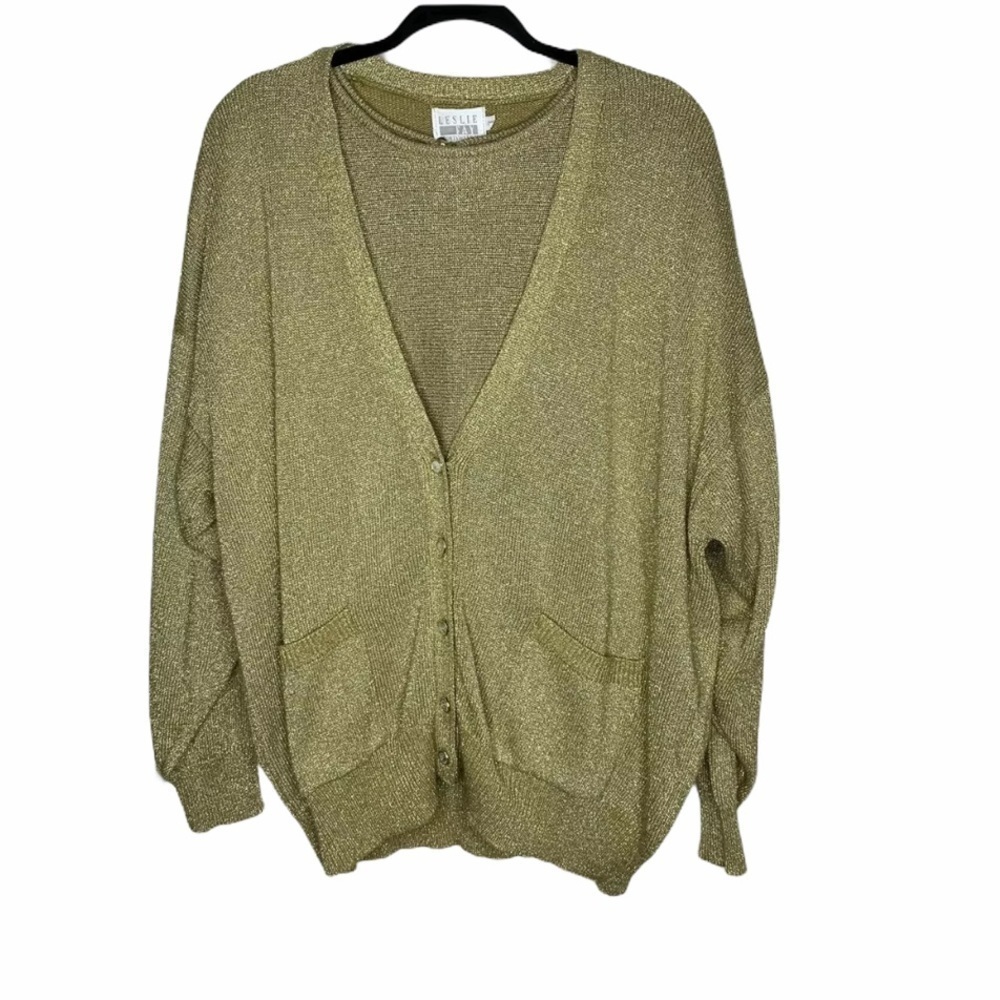 Leslie Fay Women Gold Sparkle Two Piece Sweater 2X